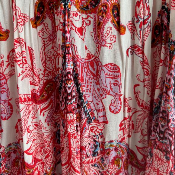 NWT Free People Boho Elephant Print Babydoll Mini Dress Red and White S - Picture 6 of 11